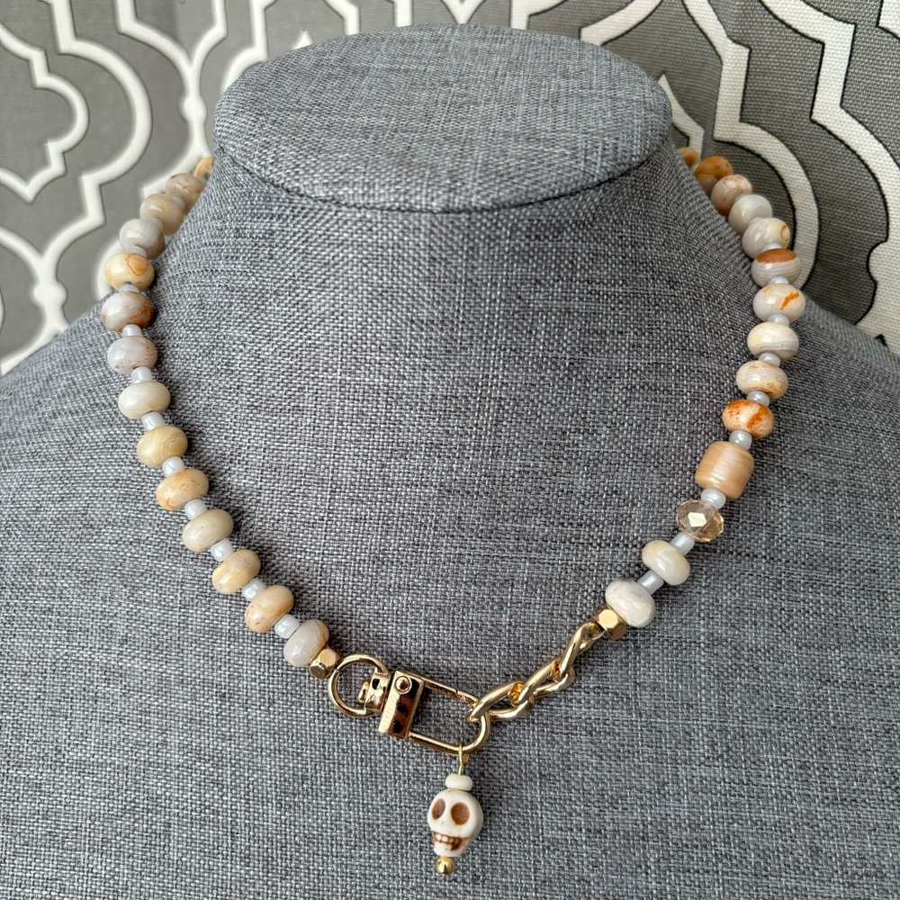 Modern Stone Necklace with Charm - Picture 2 of 12